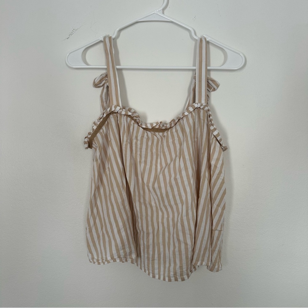 aerie Beige and White Striped Tie-Shoulder Crop Top